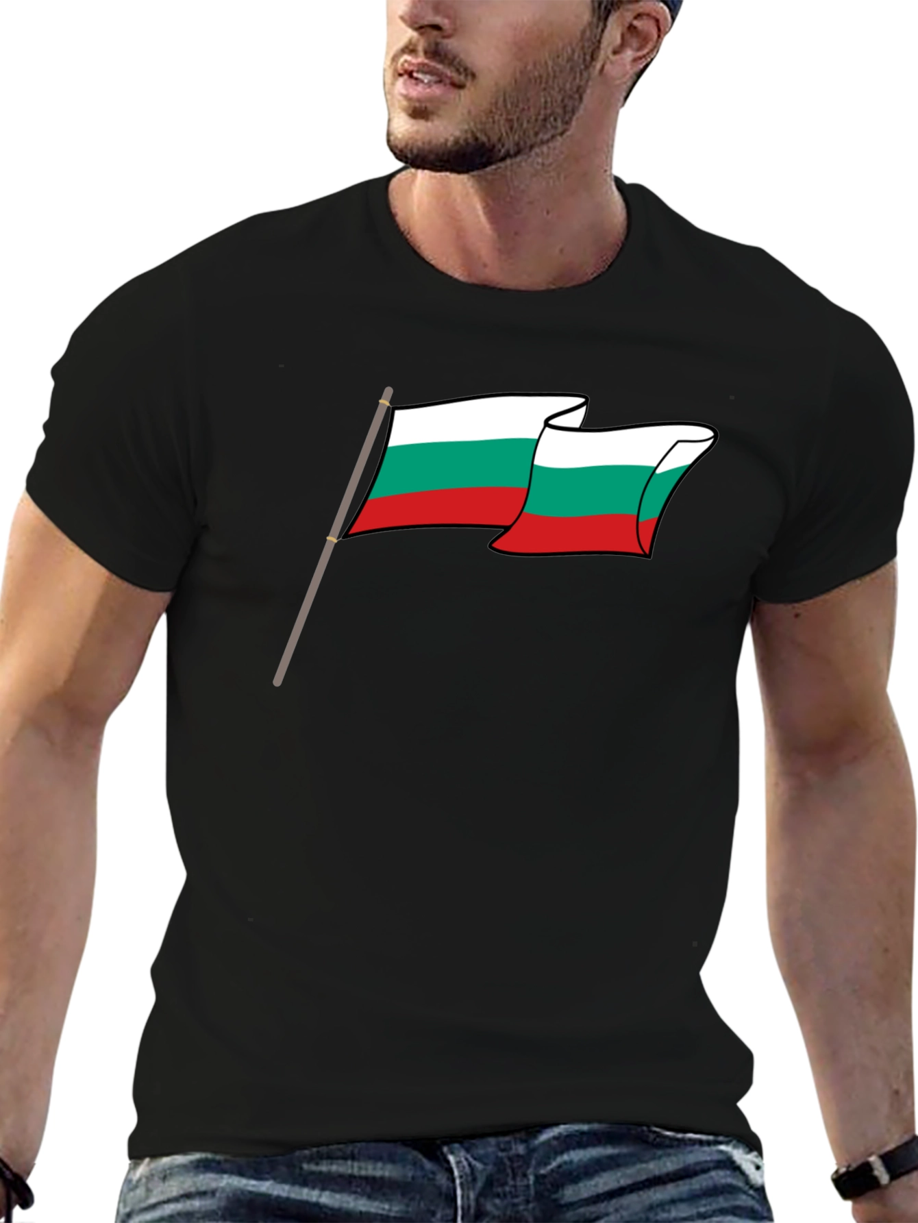 Bulgaria Flag Graphic Tee - Black Cotton T-Shirt