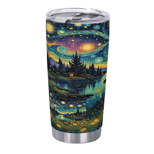 Bookish Fluffy Library Kittens Vintage Art 20oz Stainless Steel Tumbler