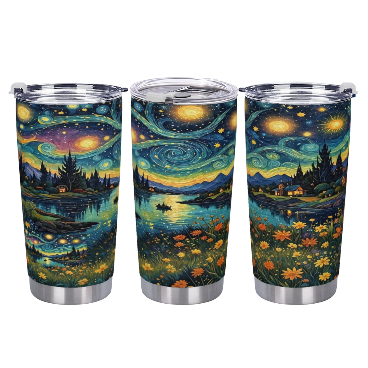 Bookish Fluffy Library Kittens Vintage Art 20oz Stainless Steel Tumbler
