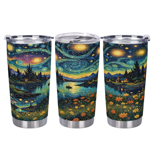 Bookish Fluffy Library Kittens Vintage Art 20oz Stainless Steel Tumbler