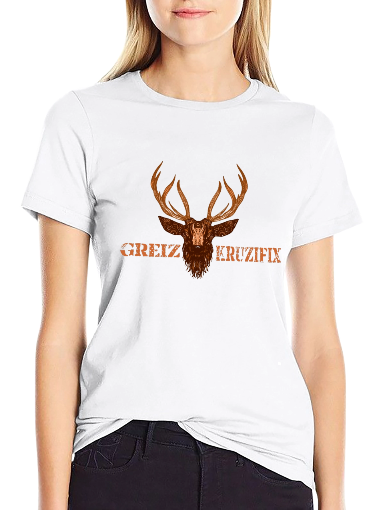 Greiz Kreuzifix Deer Graphic T-Shirt