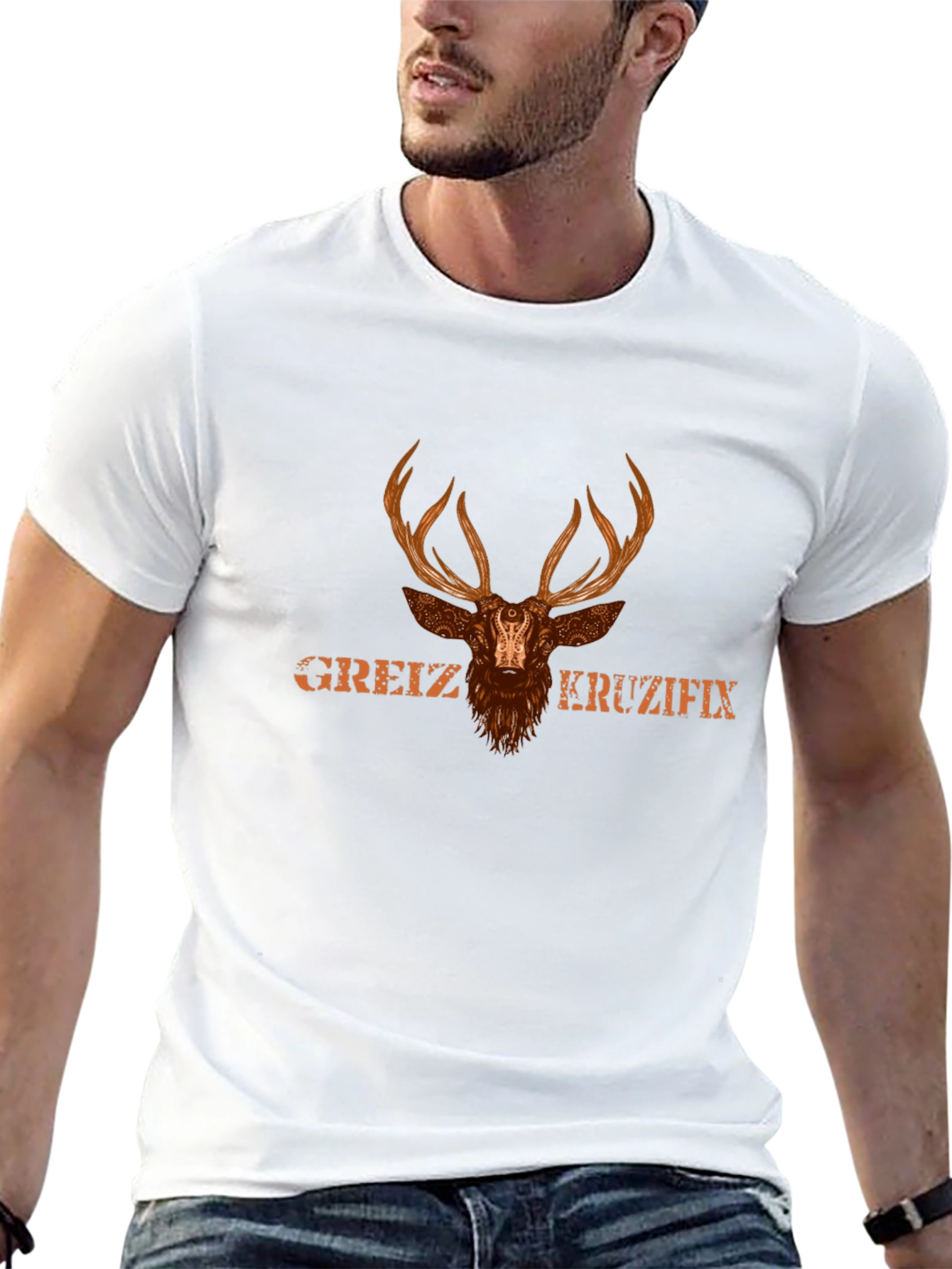 Greiz Kreuzifix Deer Graphic T-Shirt