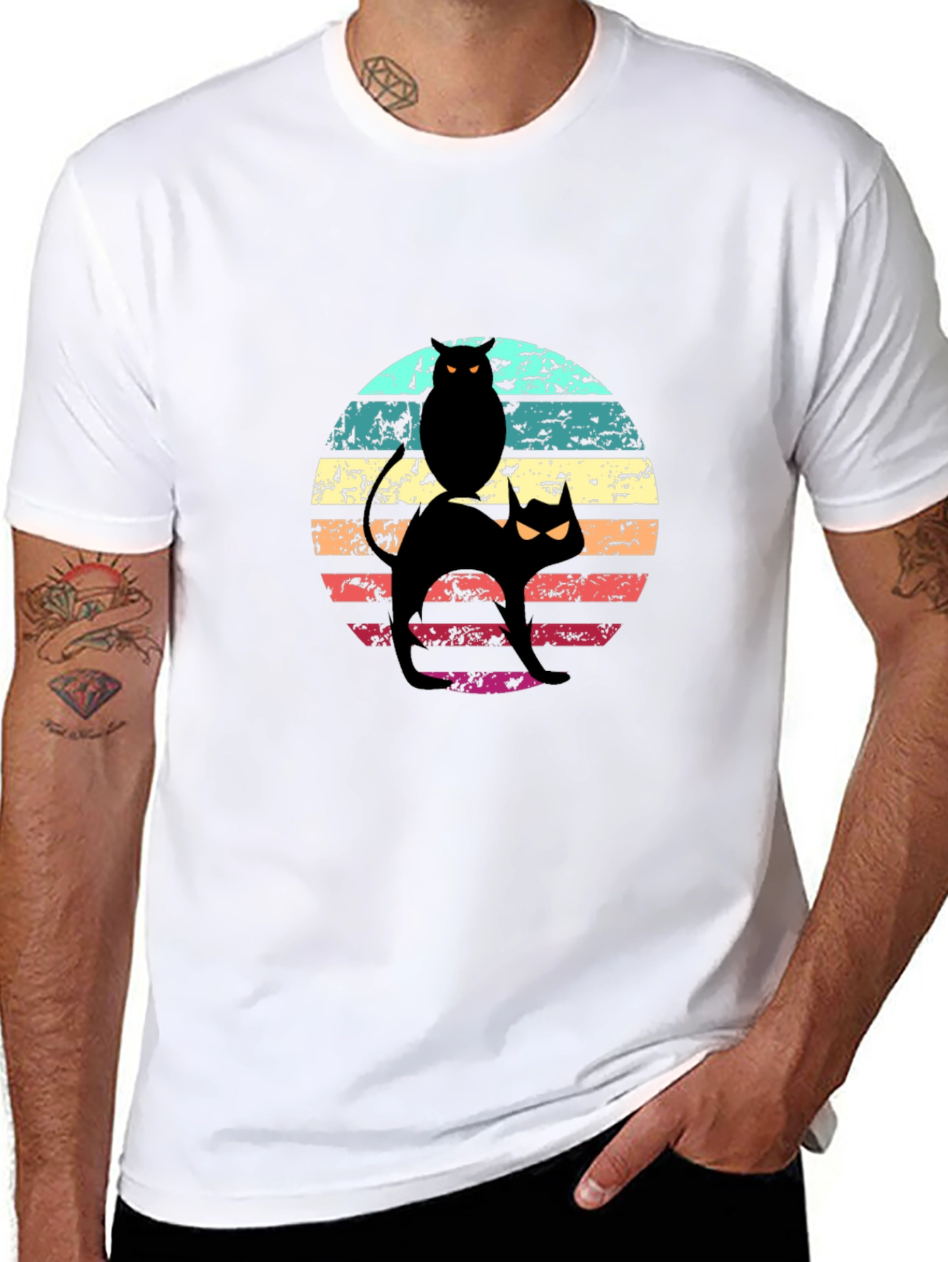 Retro Halloween Cat & Owl T-Shirt