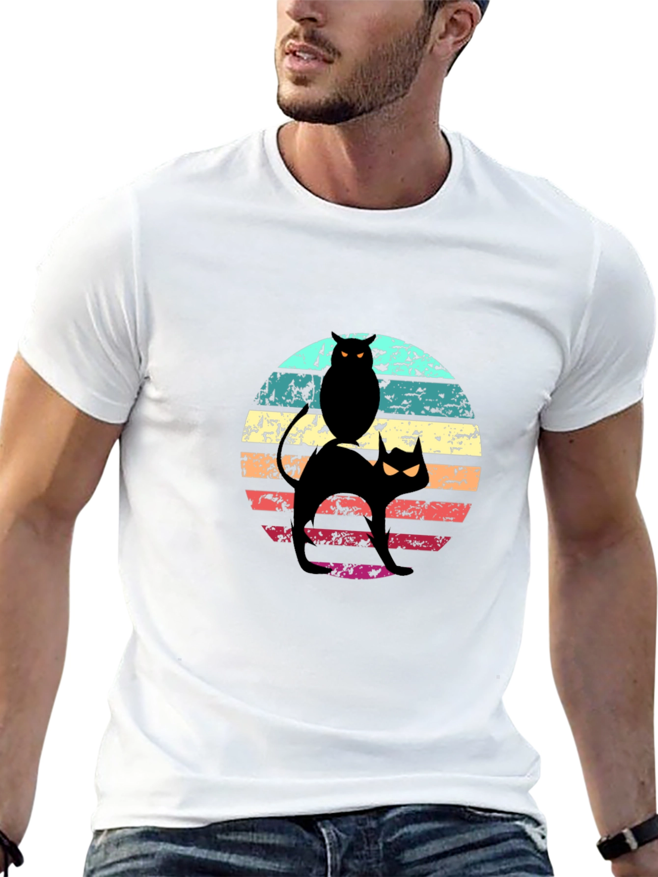 Retro Halloween Cat & Owl T-Shirt