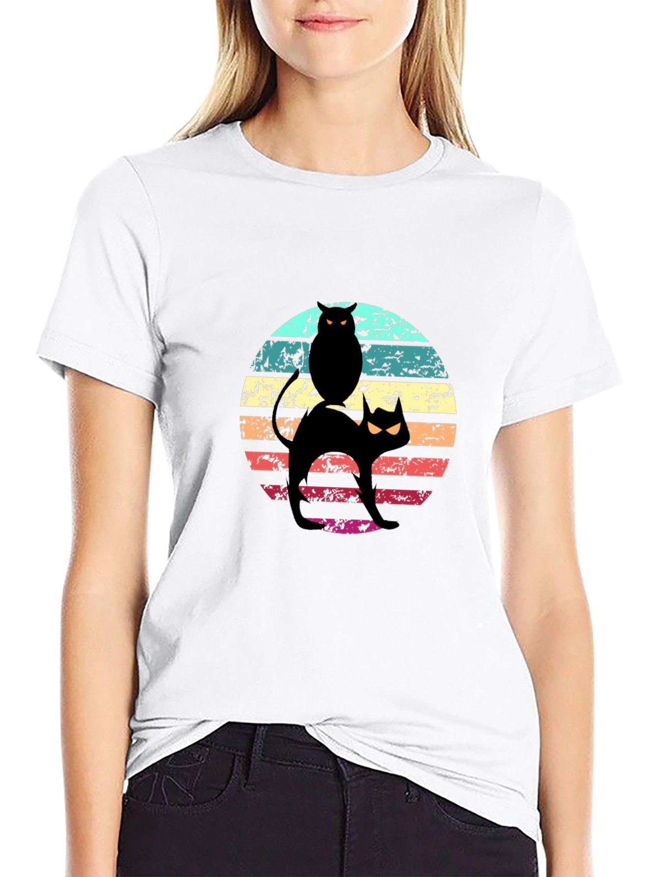 Retro Halloween Cat & Owl T-Shirt