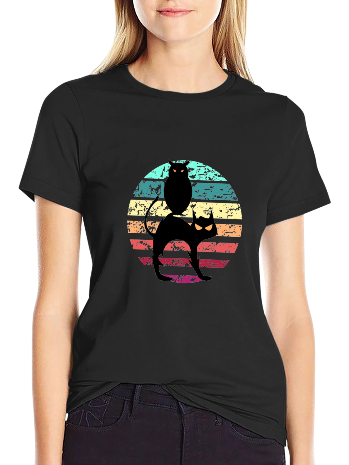 Retro Halloween Cat & Owl T-Shirt
