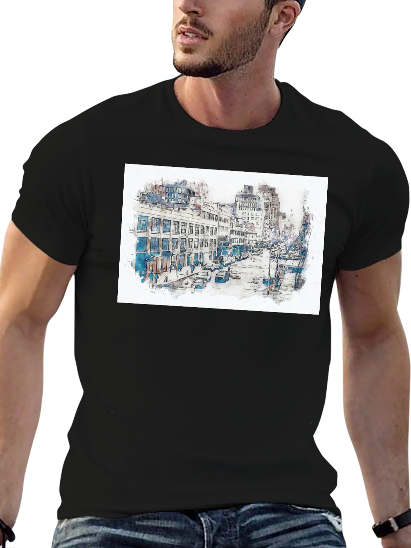 Urban Sketch Graphic Tee - Mens Black T-Shirt
