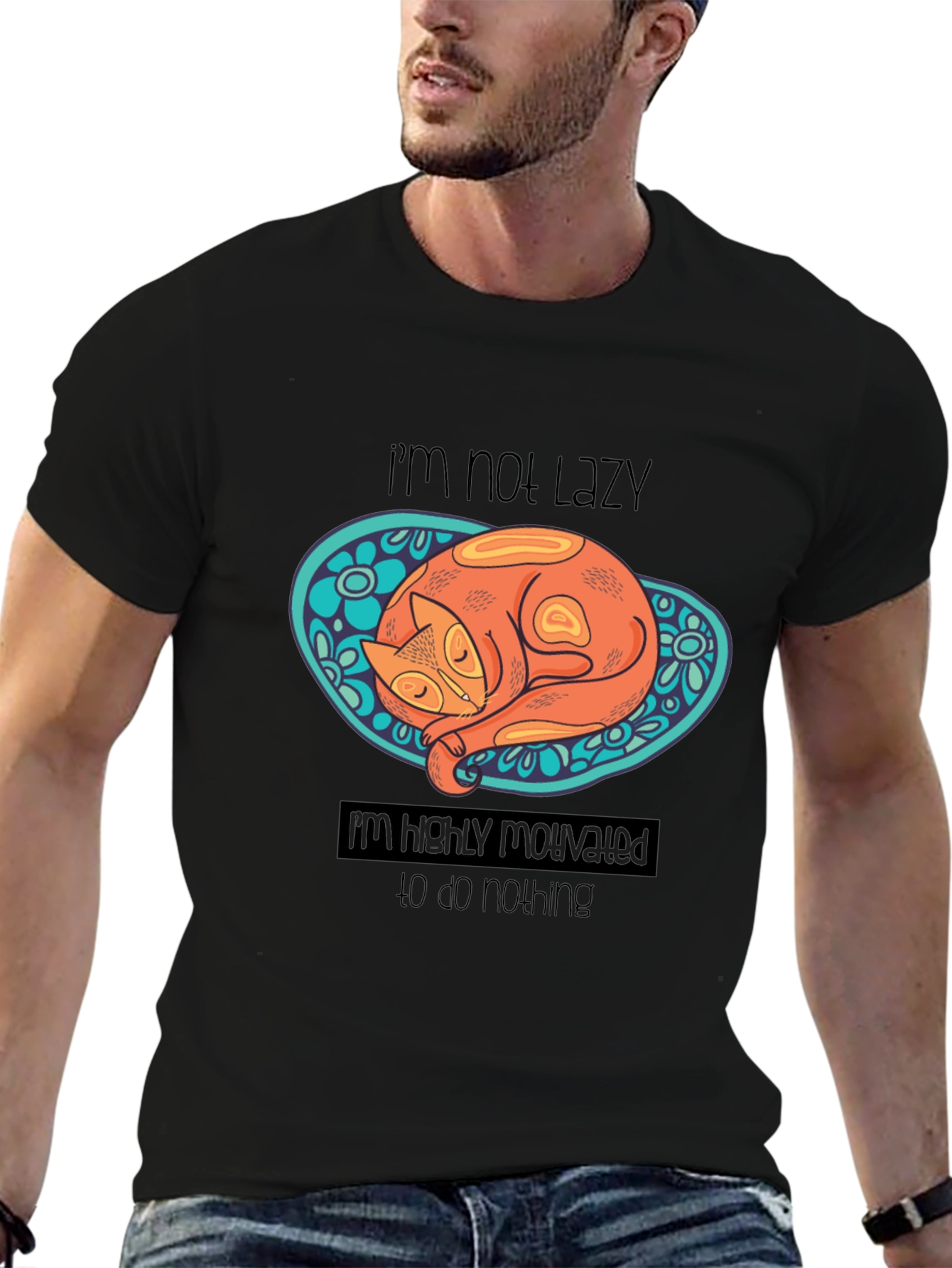 Lazy Cat Graphic T-Shirt: Highly Motivated to Do Nothing