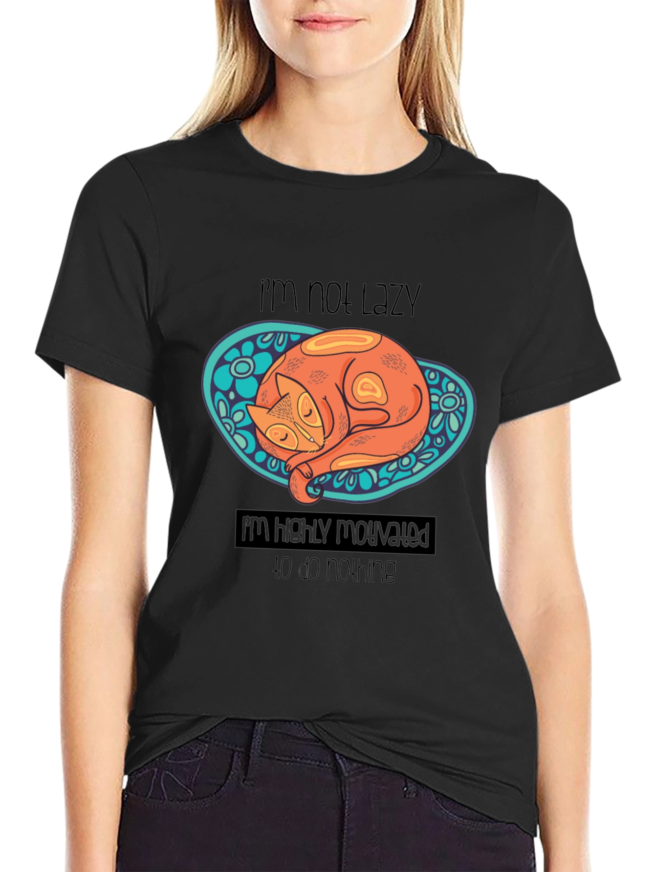 Lazy Cat Graphic T-Shirt: Highly Motivated to Do Nothing