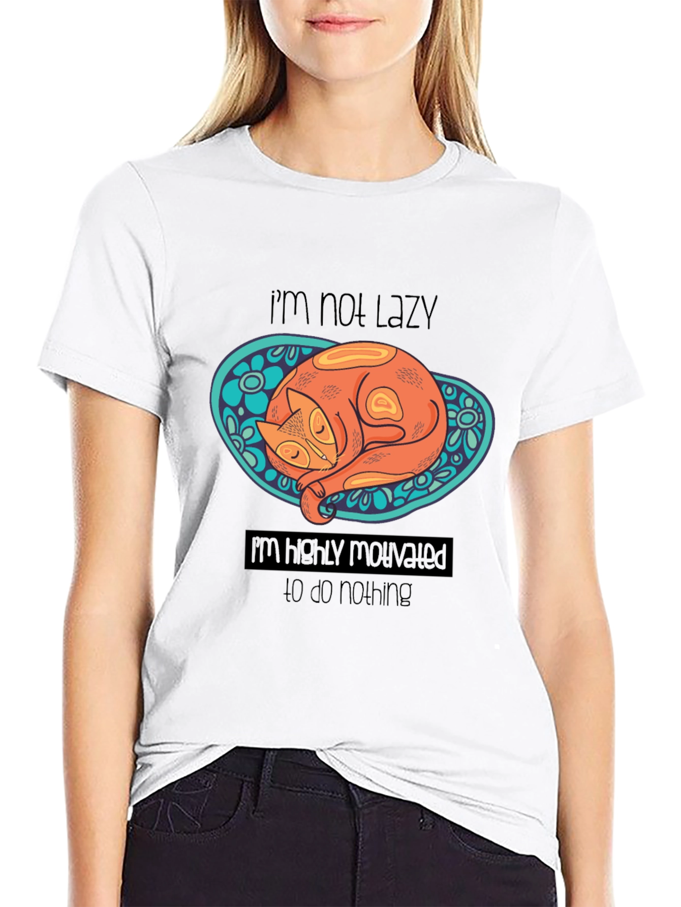 Lazy Cat Graphic T-Shirt: Highly Motivated to Do Nothing