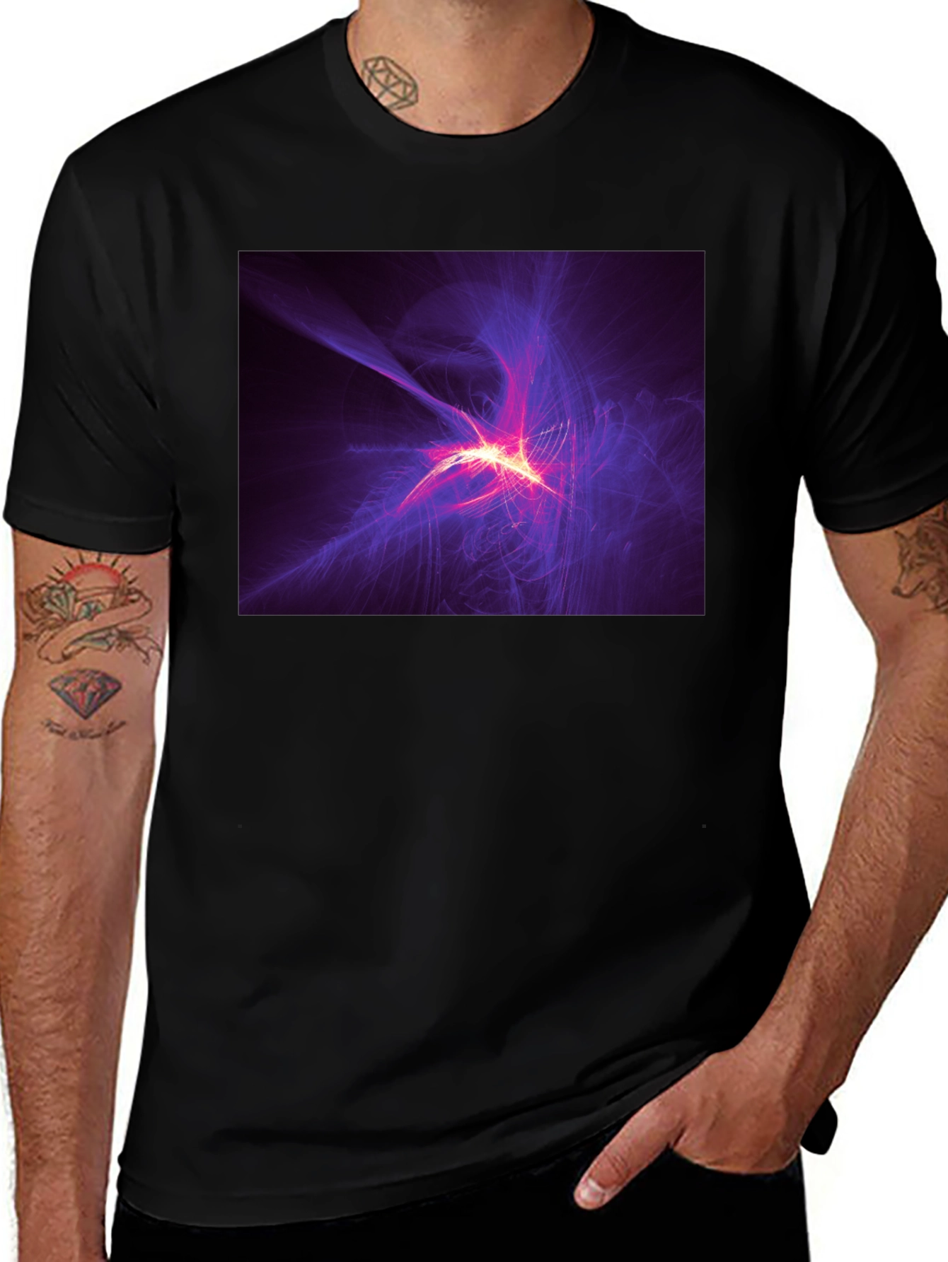 Abstract Light Burst Graphic Black T-Shirt