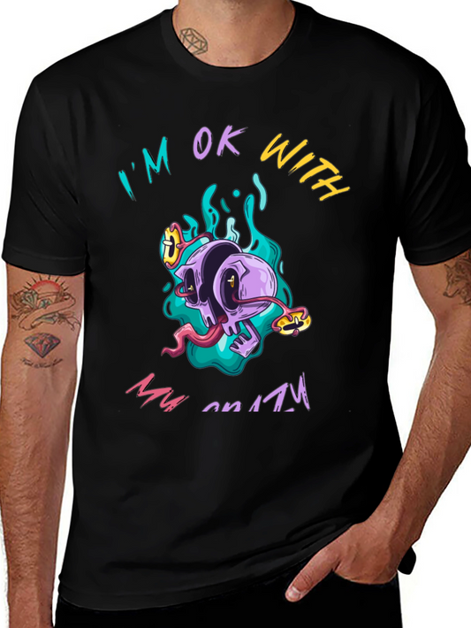 Crazy Skull Graphic Tee - Black Cotton T-Shirt