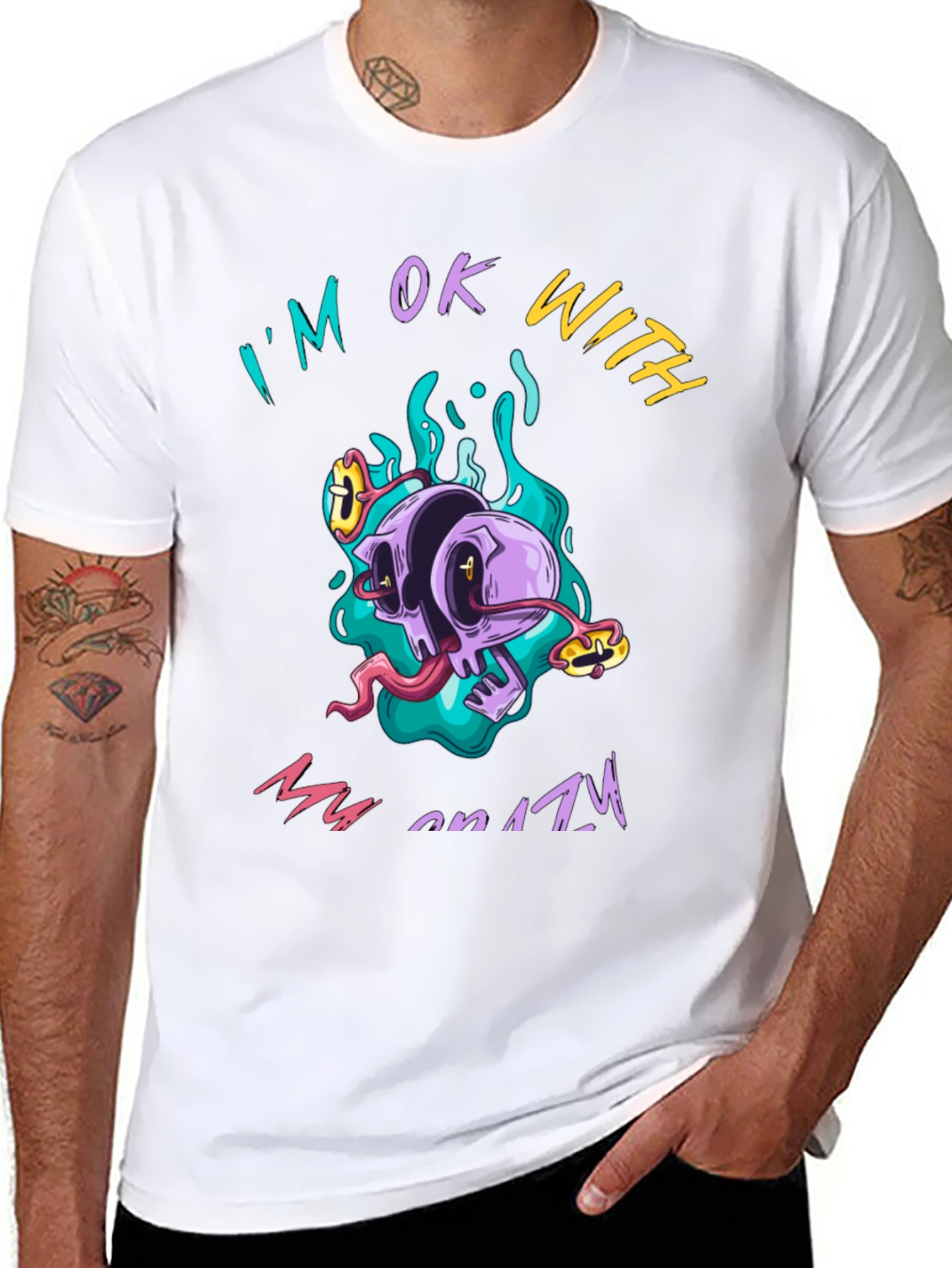 Crazy Skull Graphic Tee - Black Cotton T-Shirt