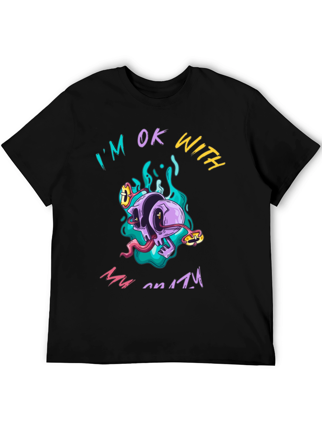 Crazy Skull Graphic Tee - Black Cotton T-Shirt