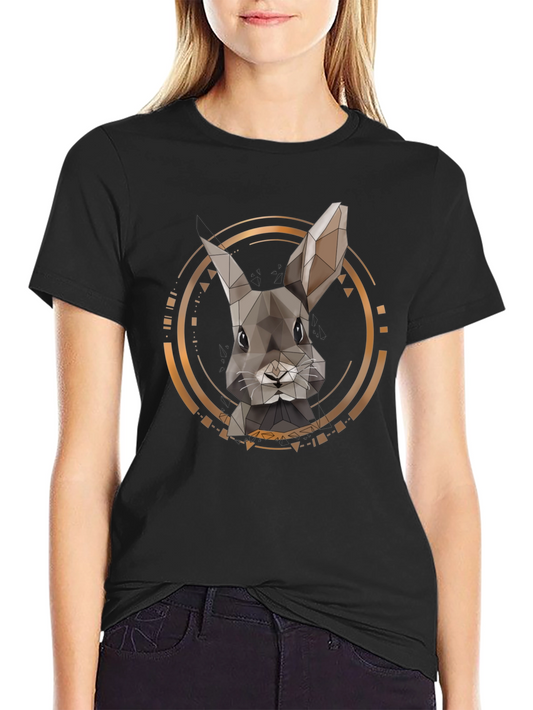 Geometric Rabbit Print Black T-Shirt