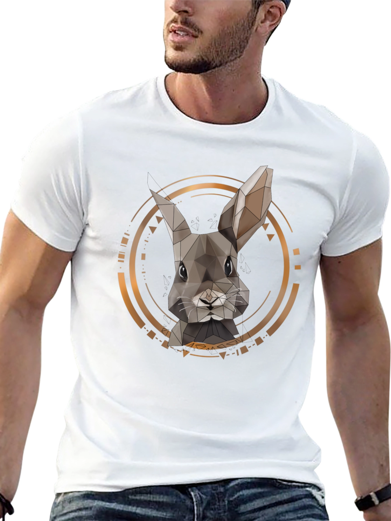 Geometric Rabbit Print Black T-Shirt