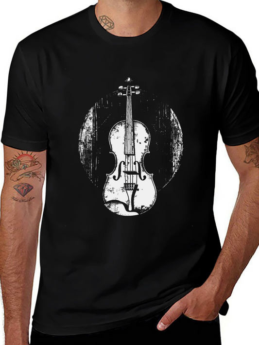 Vintage Violin Graphic Tee - Black Cotton T-Shirt
