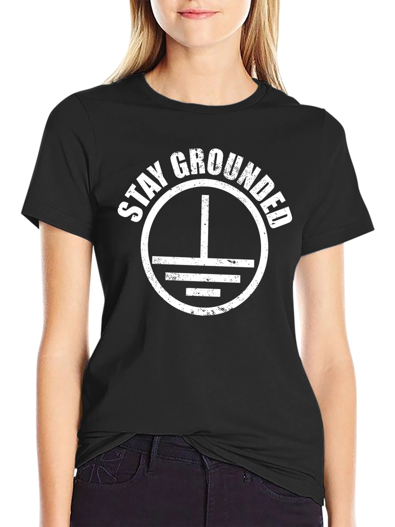 Stay Grounded Graphic Print Black T-Shirt