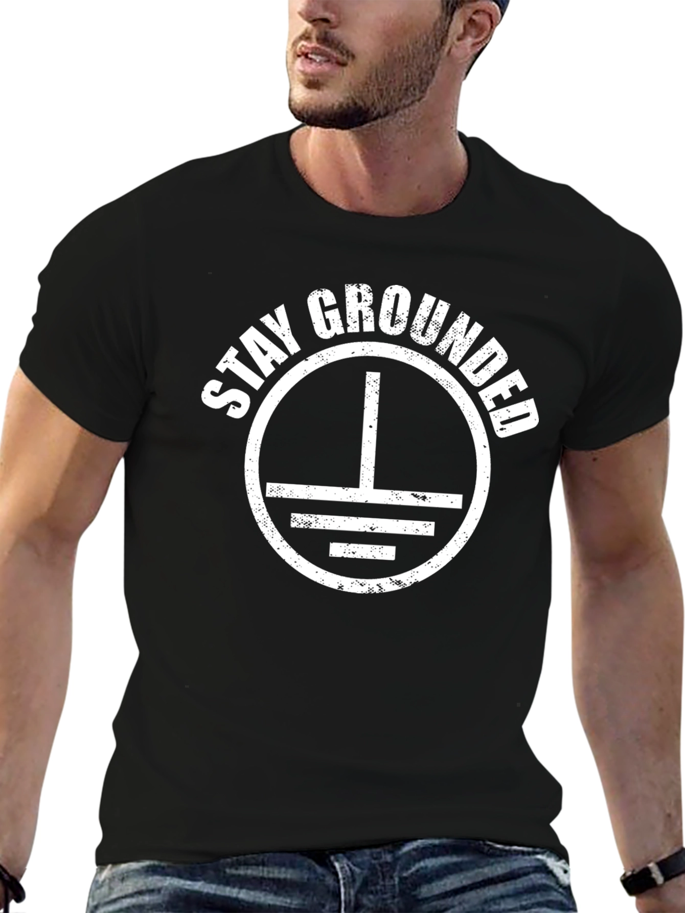 Stay Grounded Graphic Print Black T-Shirt