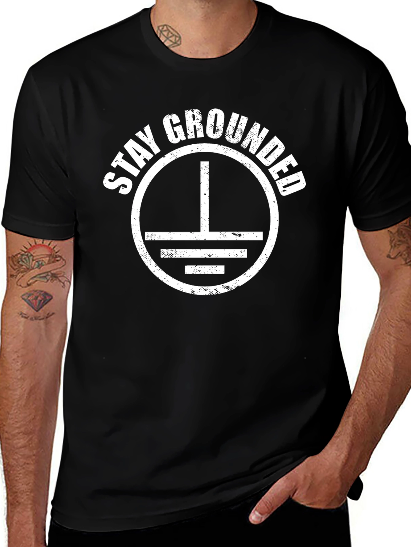 Stay Grounded Graphic Print Black T-Shirt