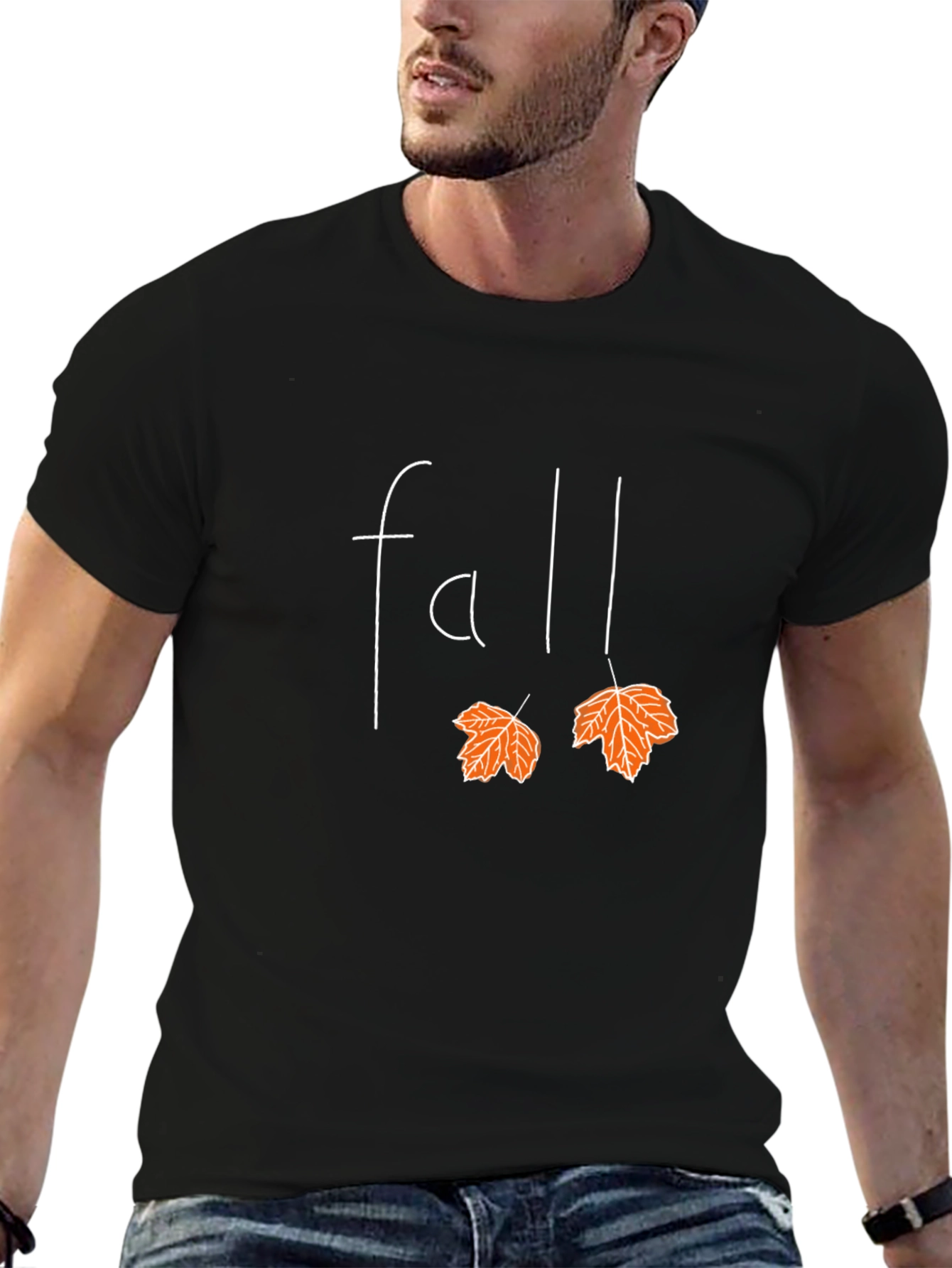 Fall Leaves Graphic Tee - Black Cotton T-Shirt
