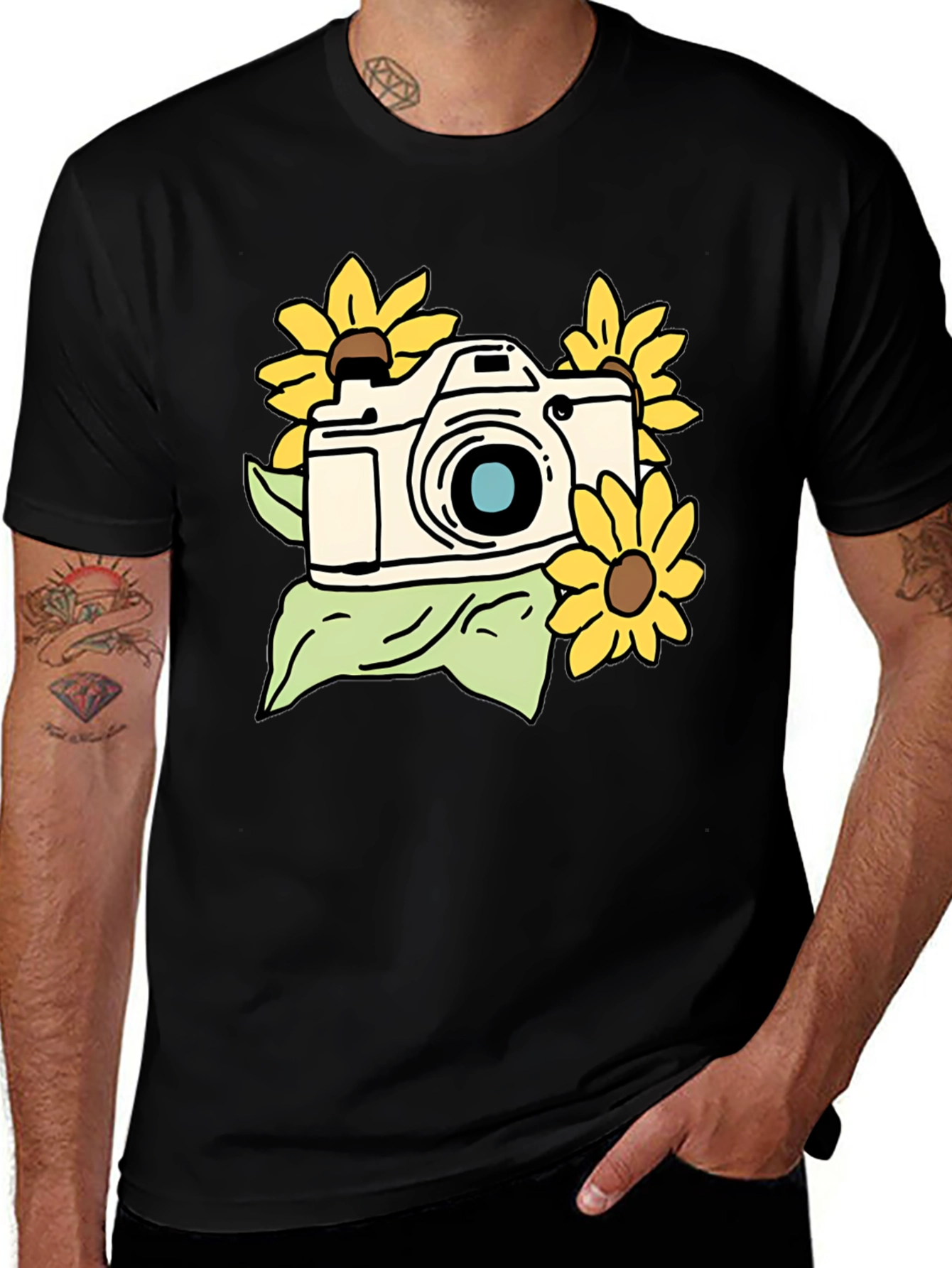 Camera and Sunflower Graphic Tee