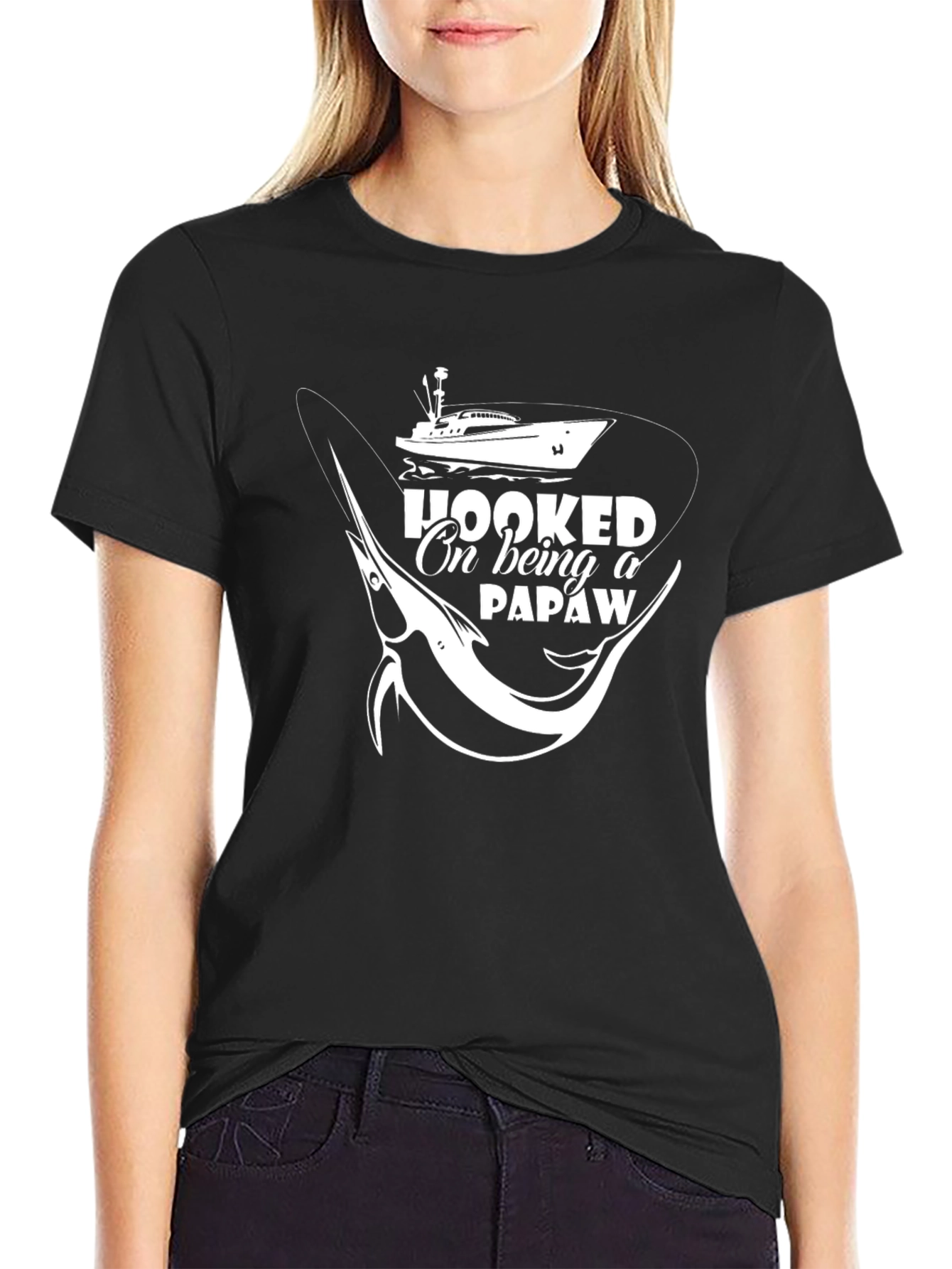 Hooked on Being a Papaw Black T-Shirt