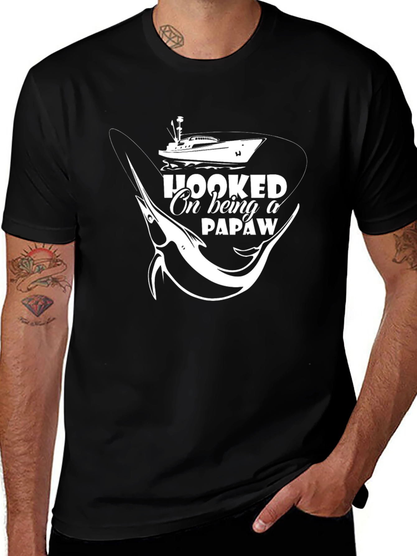 Hooked on Being a Papaw Black T-Shirt