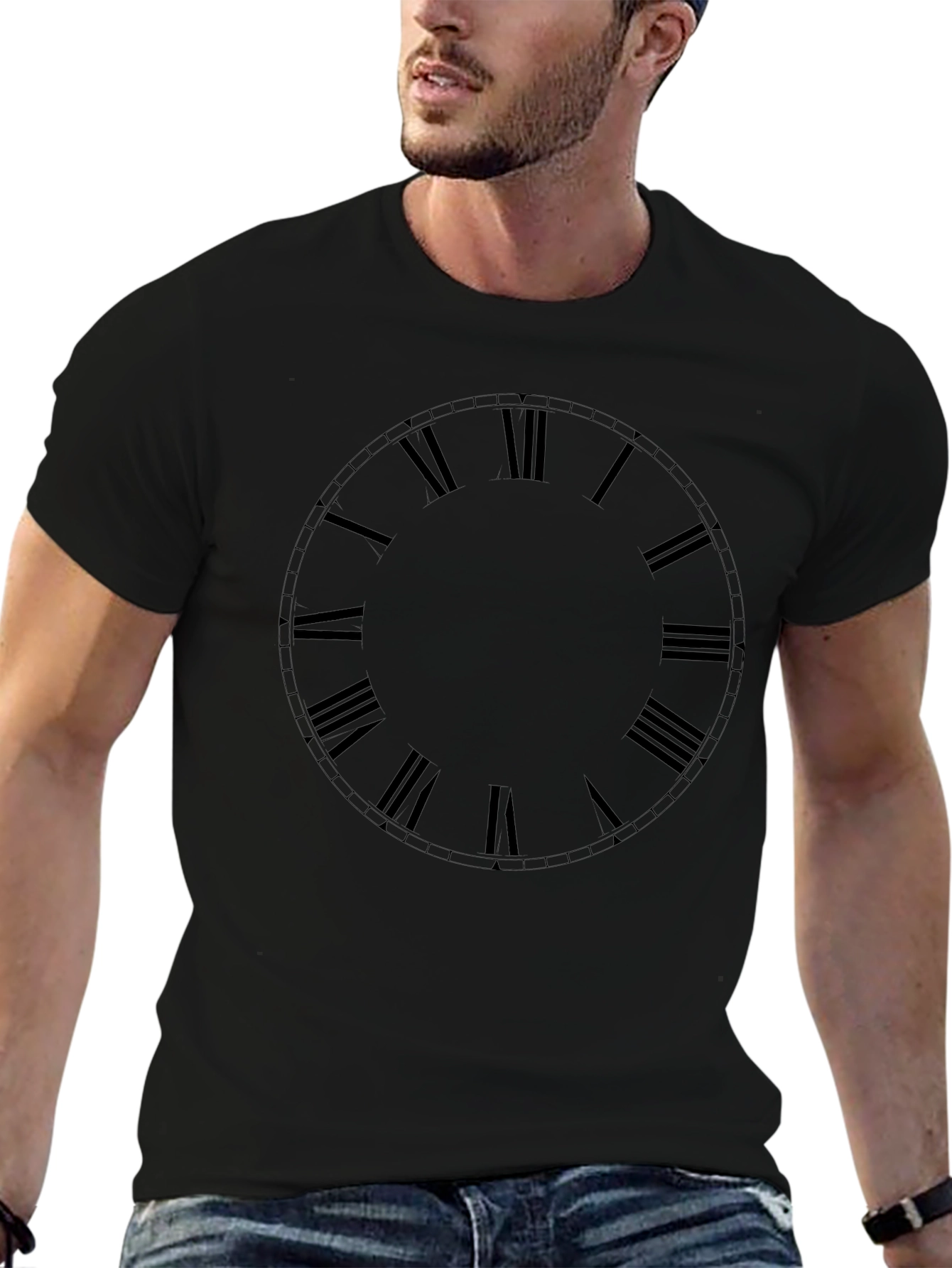 Mens Black Roman Numeral Clock Face T-Shirt