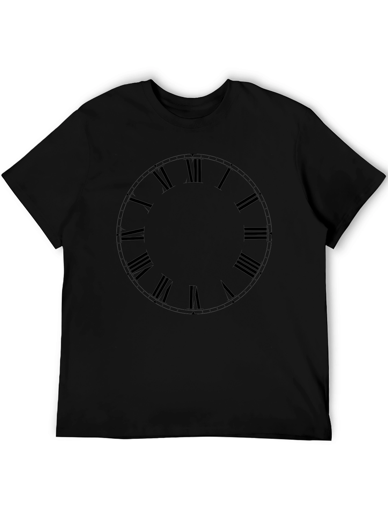 Mens Black Roman Numeral Clock Face T-Shirt
