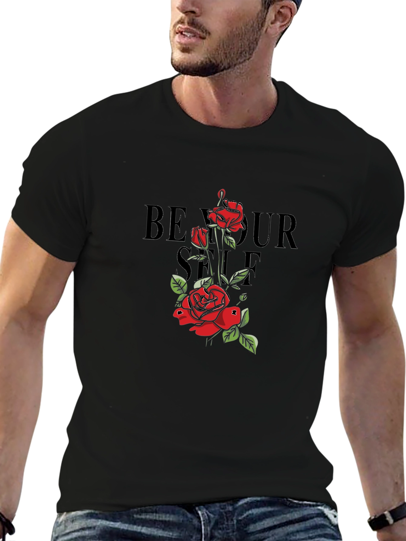 Be Yourself Rose Graphic Black T-Shirt