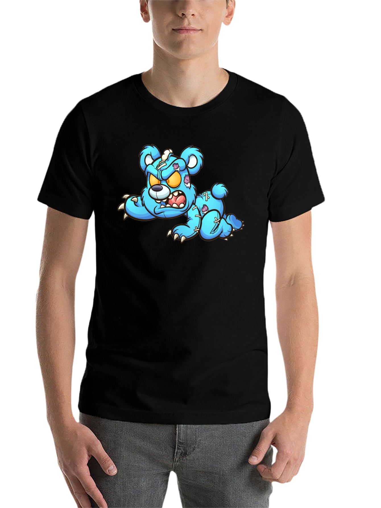 Zombie Teddy Bear Graphic Black T-Shirt