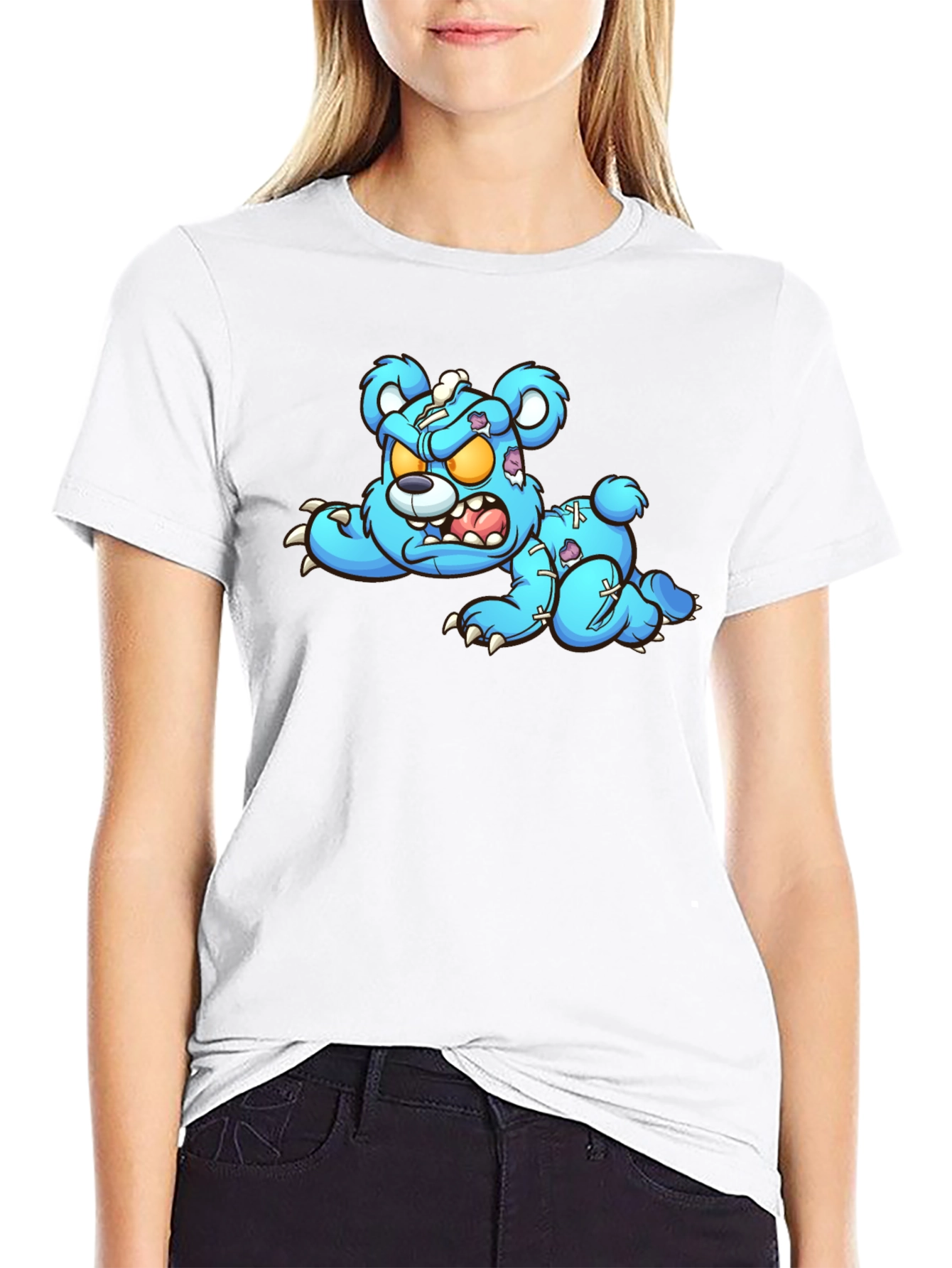 Zombie Teddy Bear Graphic Black T-Shirt