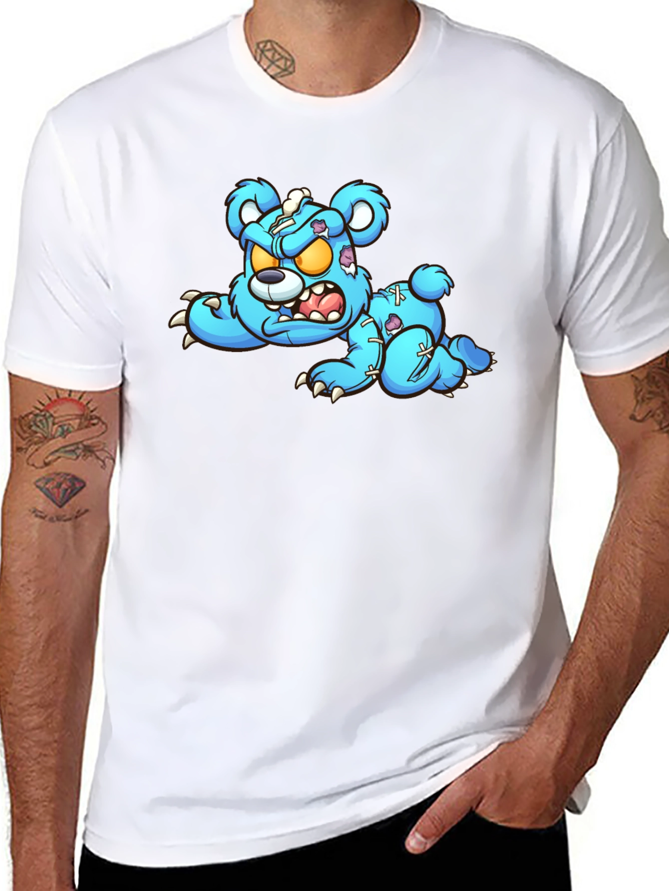 Zombie Teddy Bear Graphic Black T-Shirt