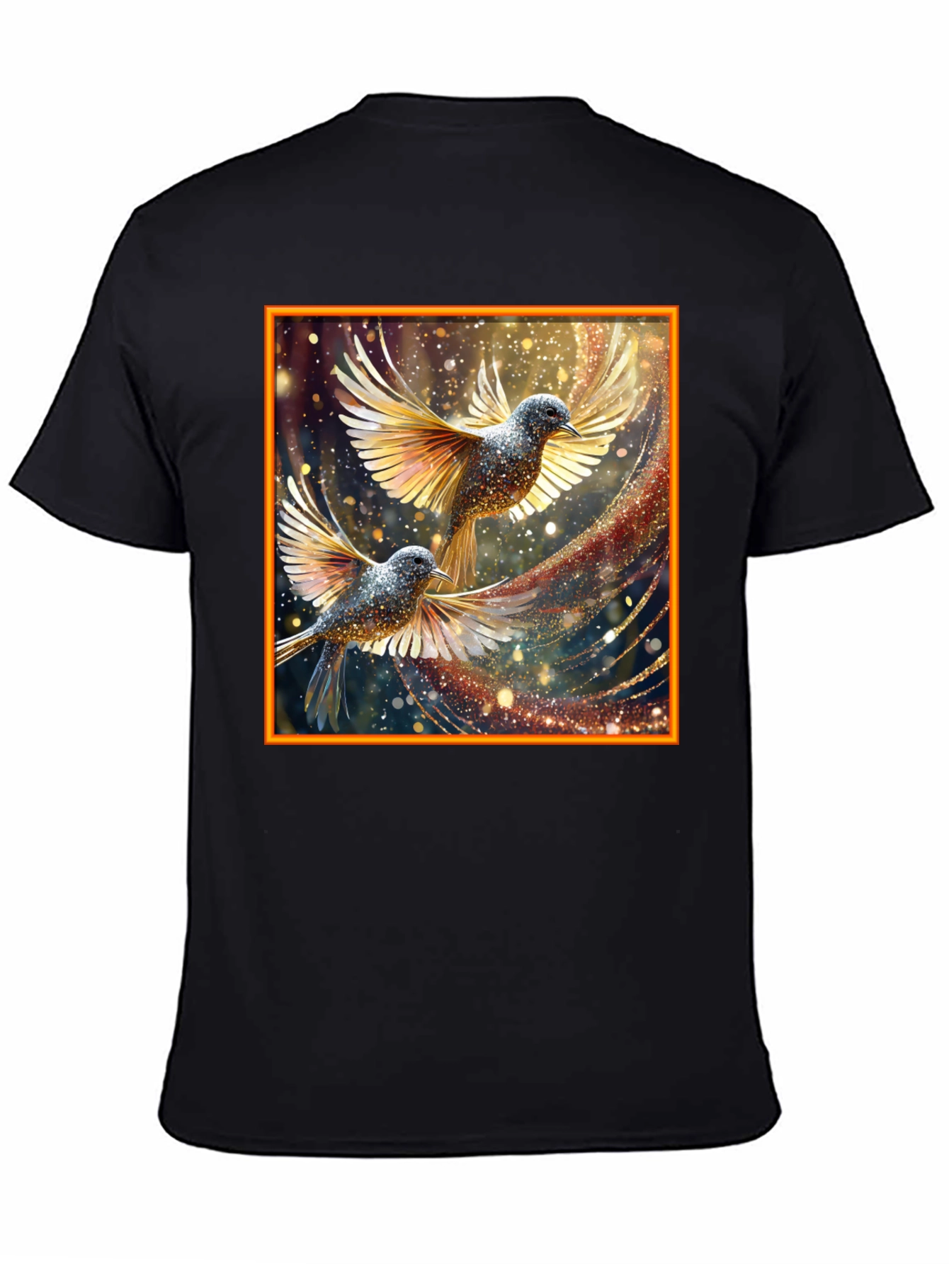 Elegant Birds Graphic Print Black T-Shirt