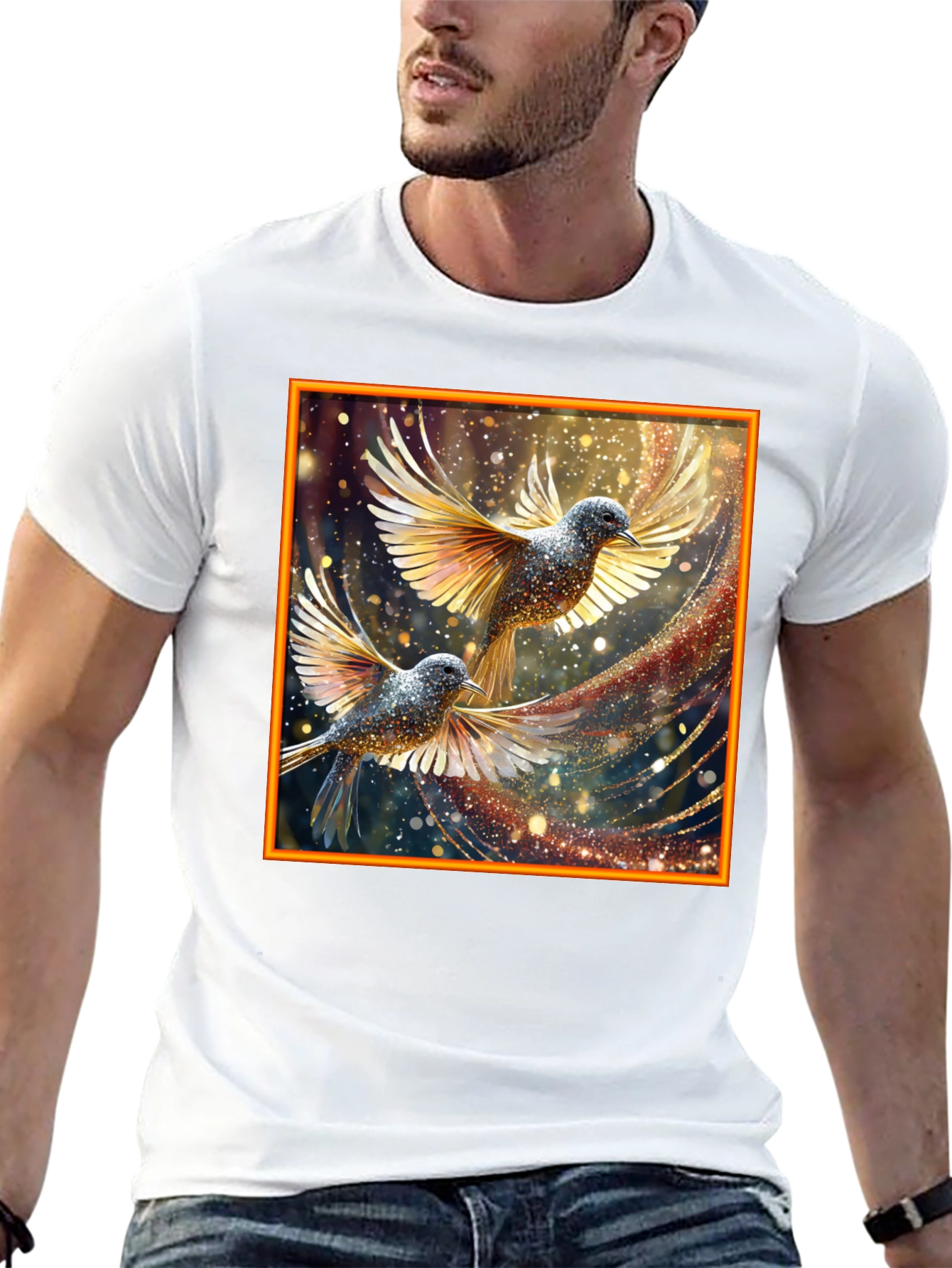 Elegant Birds Graphic Print Black T-Shirt