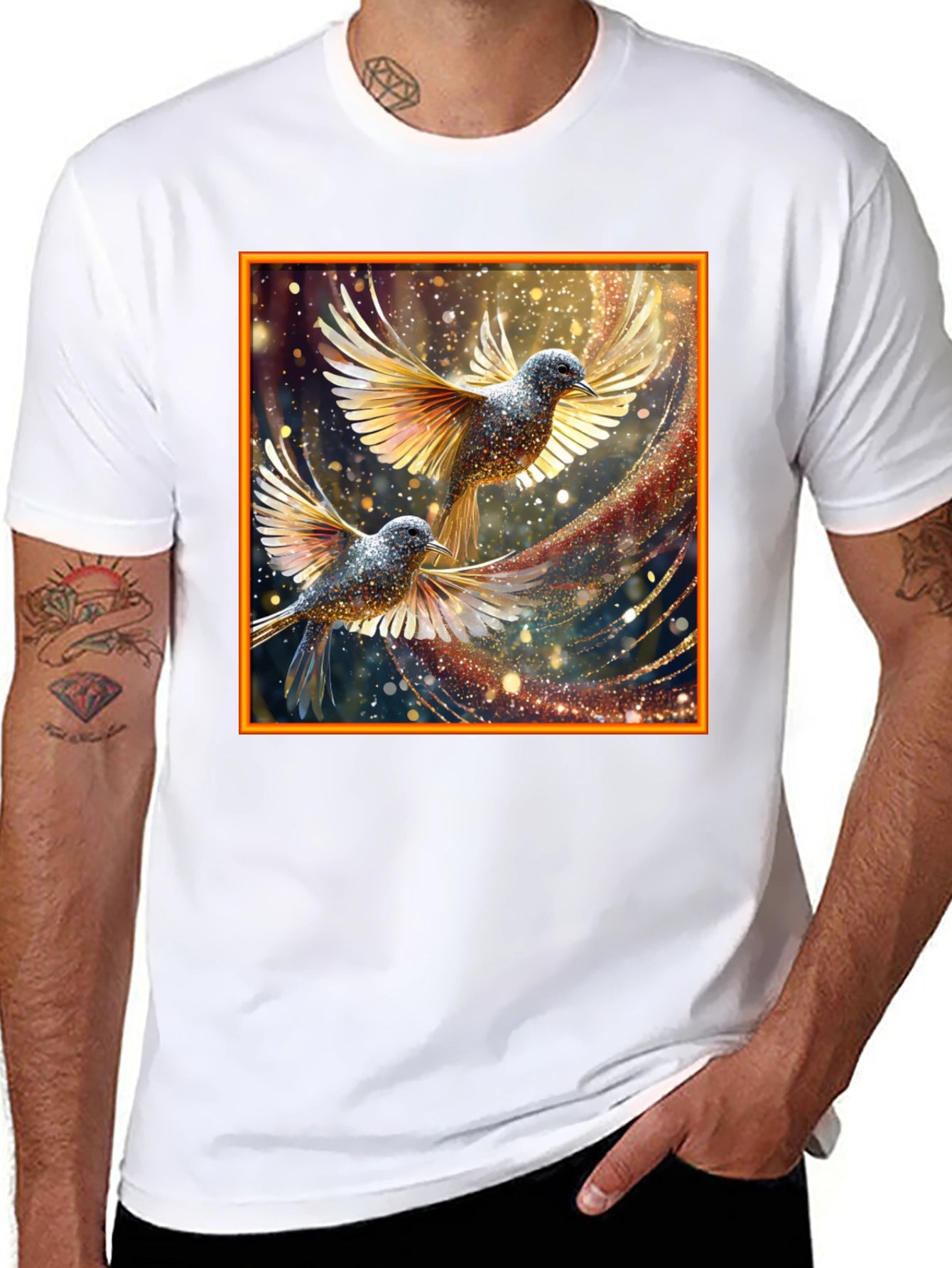 Elegant Birds Graphic Print Black T-Shirt