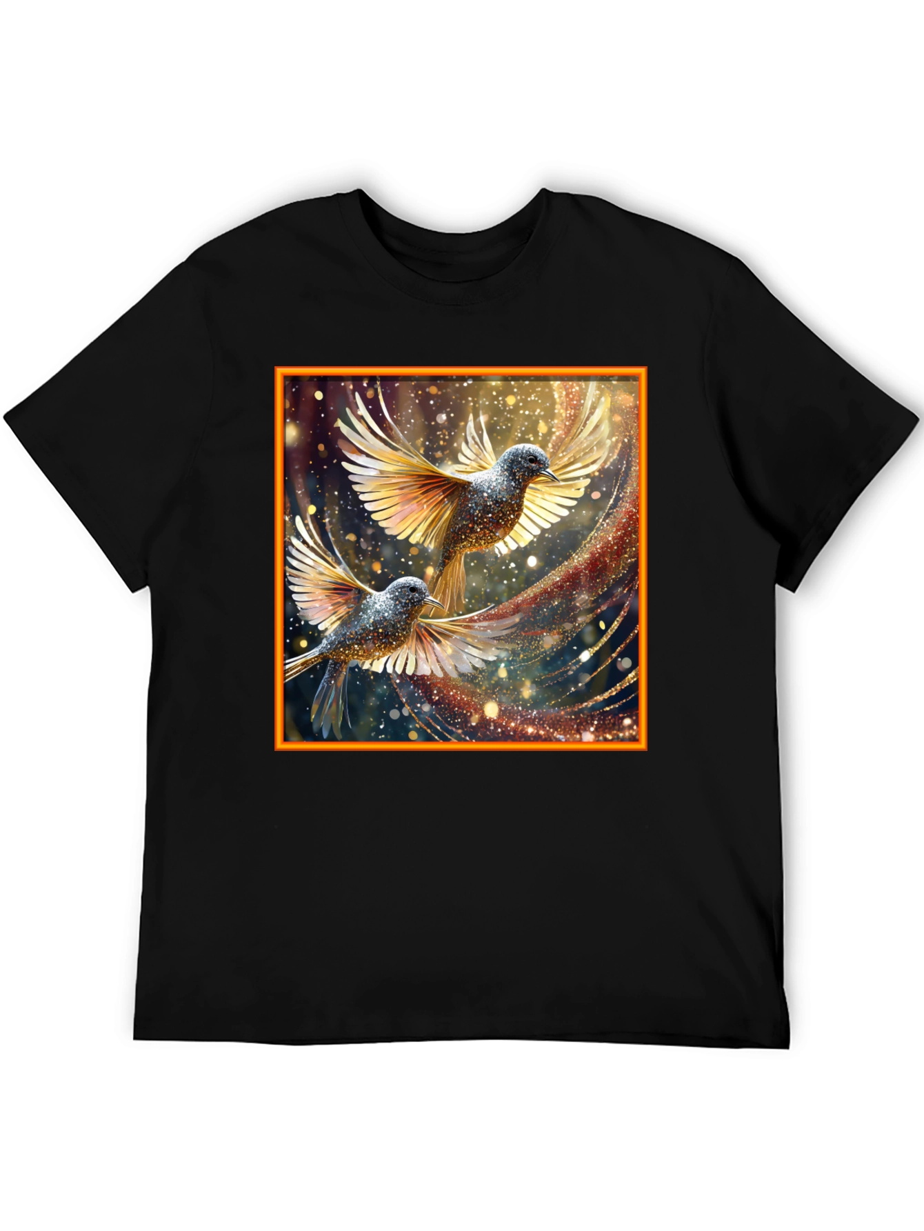 Elegant Birds Graphic Print Black T-Shirt