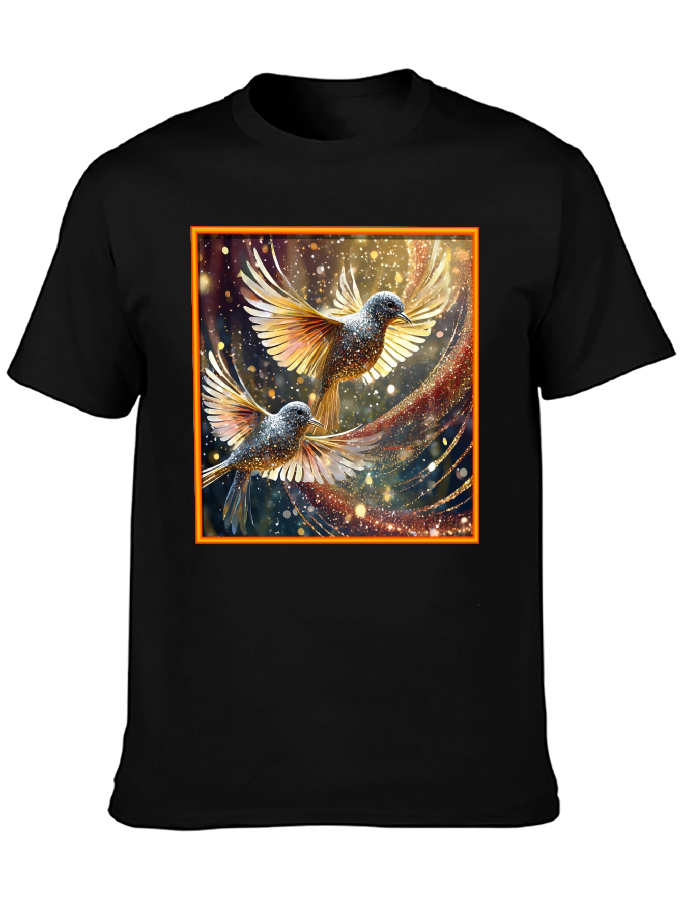 Elegant Birds Graphic Print Black T-Shirt