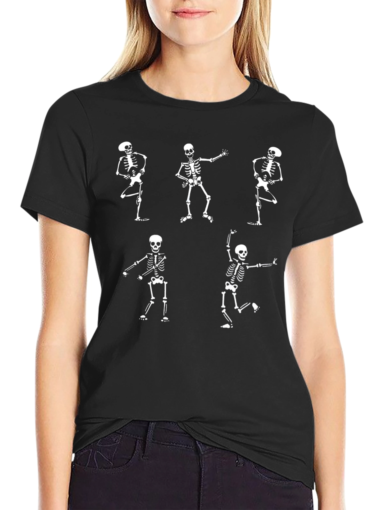 Skeleton Dance Graphic Tee - Black Cotton T-Shirt