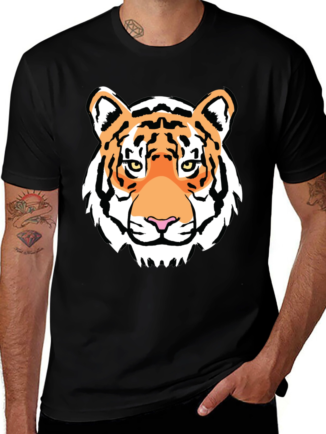 Tiger Face Graphic Print Black T-Shirt