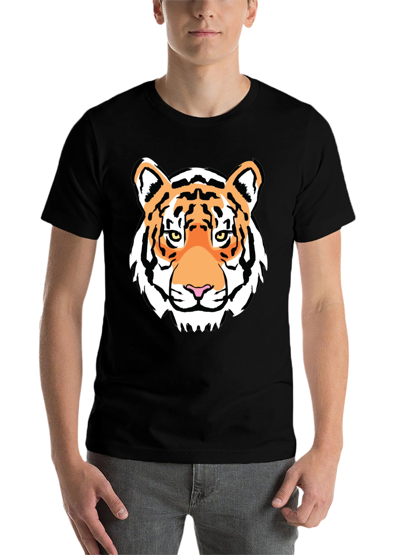 Tiger Face Graphic Print Black T-Shirt