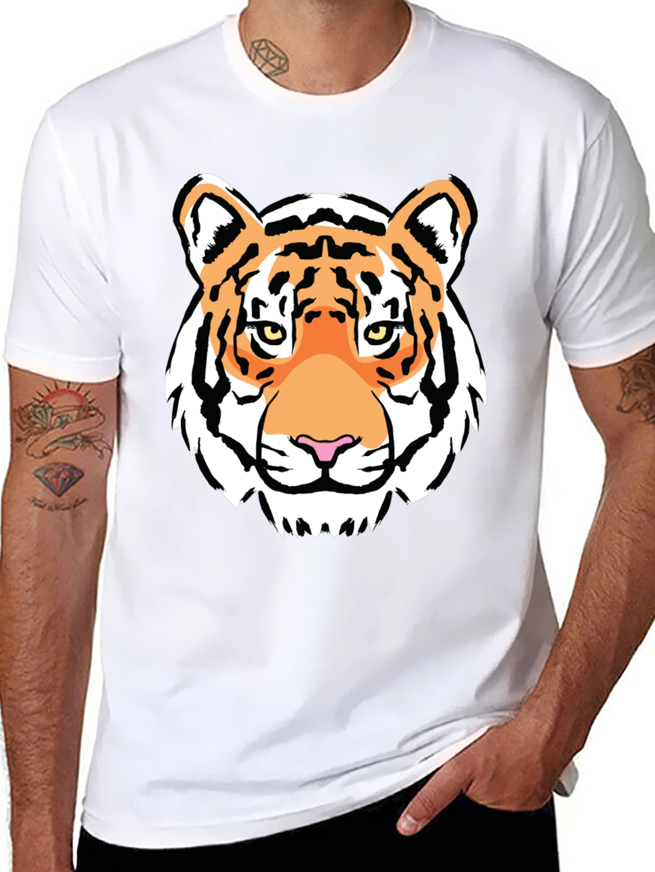 Tiger Face Graphic Print Black T-Shirt