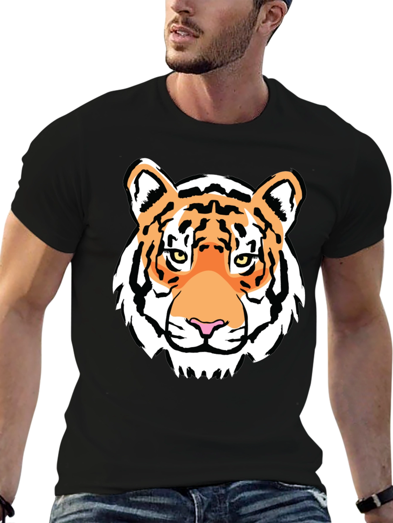 Tiger Face Graphic Print Black T-Shirt