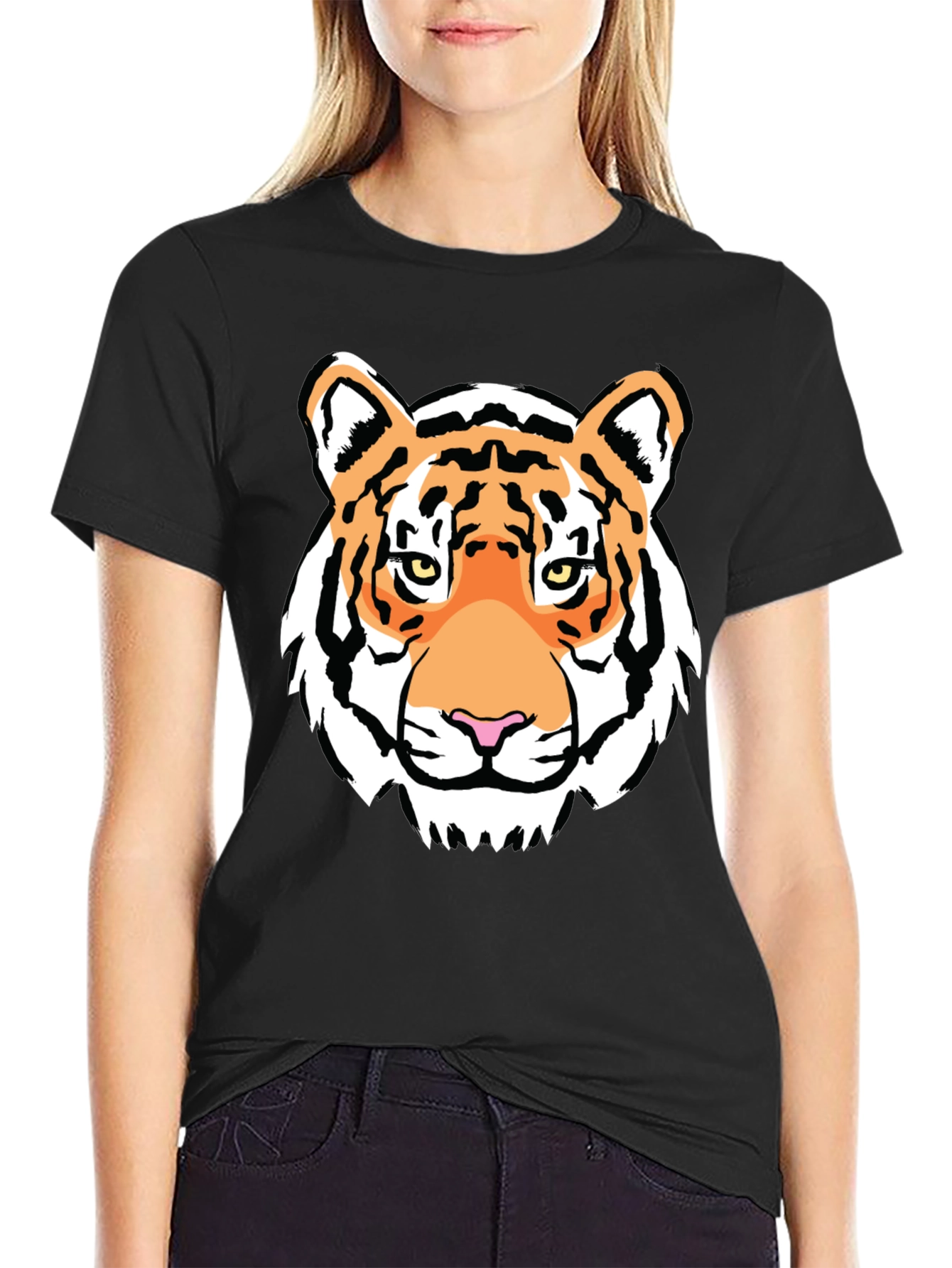 Tiger Face Graphic Print Black T-Shirt