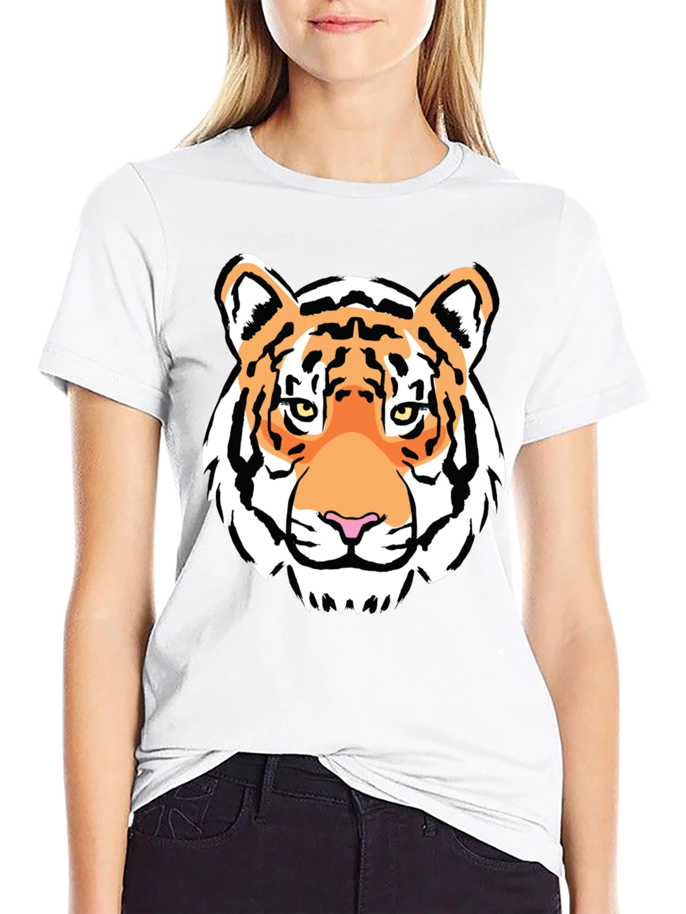 Tiger Face Graphic Print Black T-Shirt