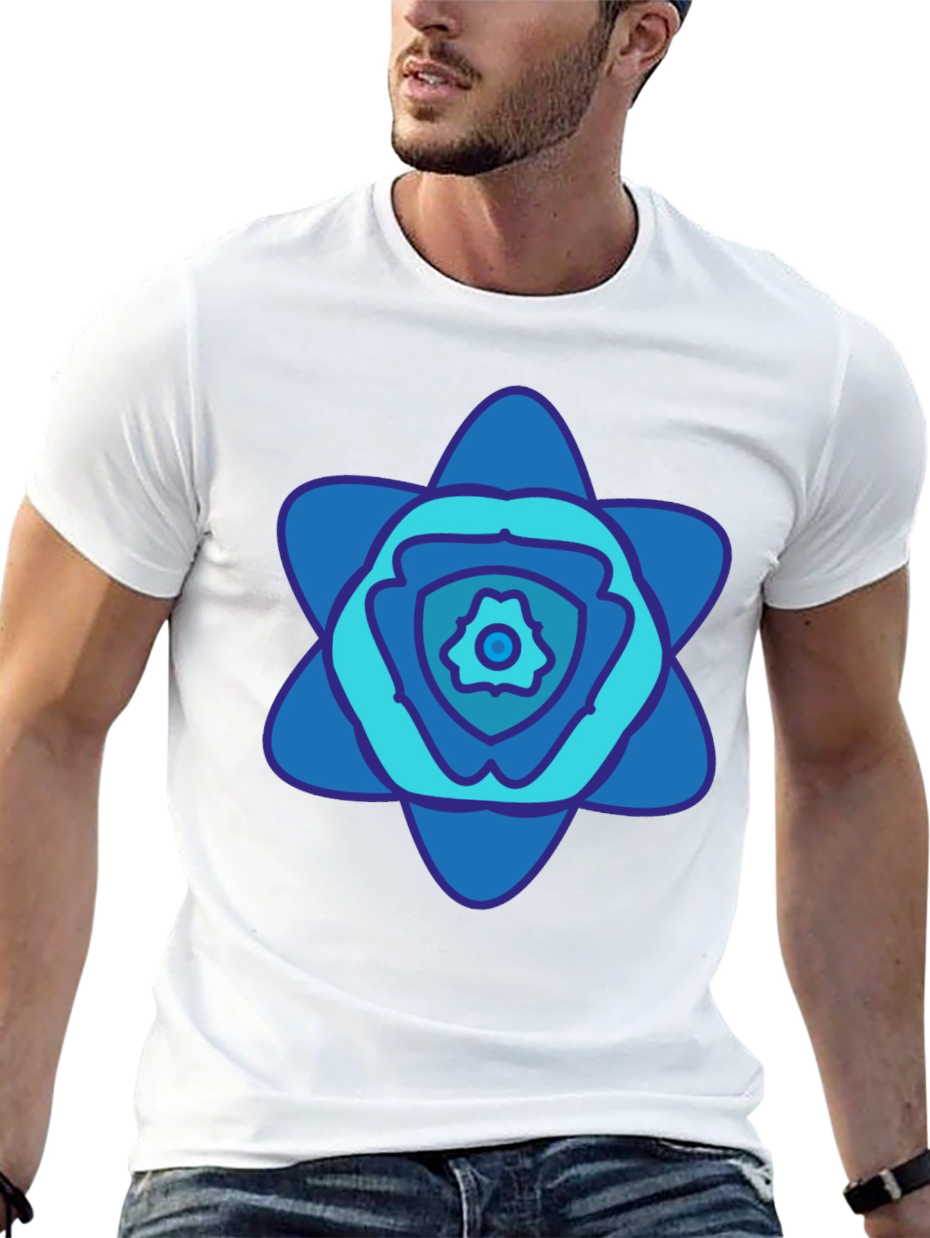 Abstract Blue Floral Graphic T-Shirt