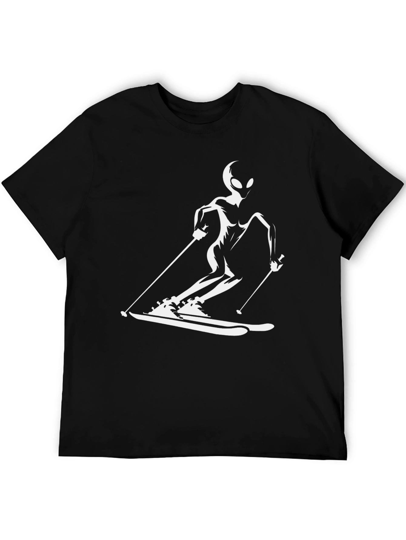 Skiing Alien T-Shirt - Black Cotton Tee