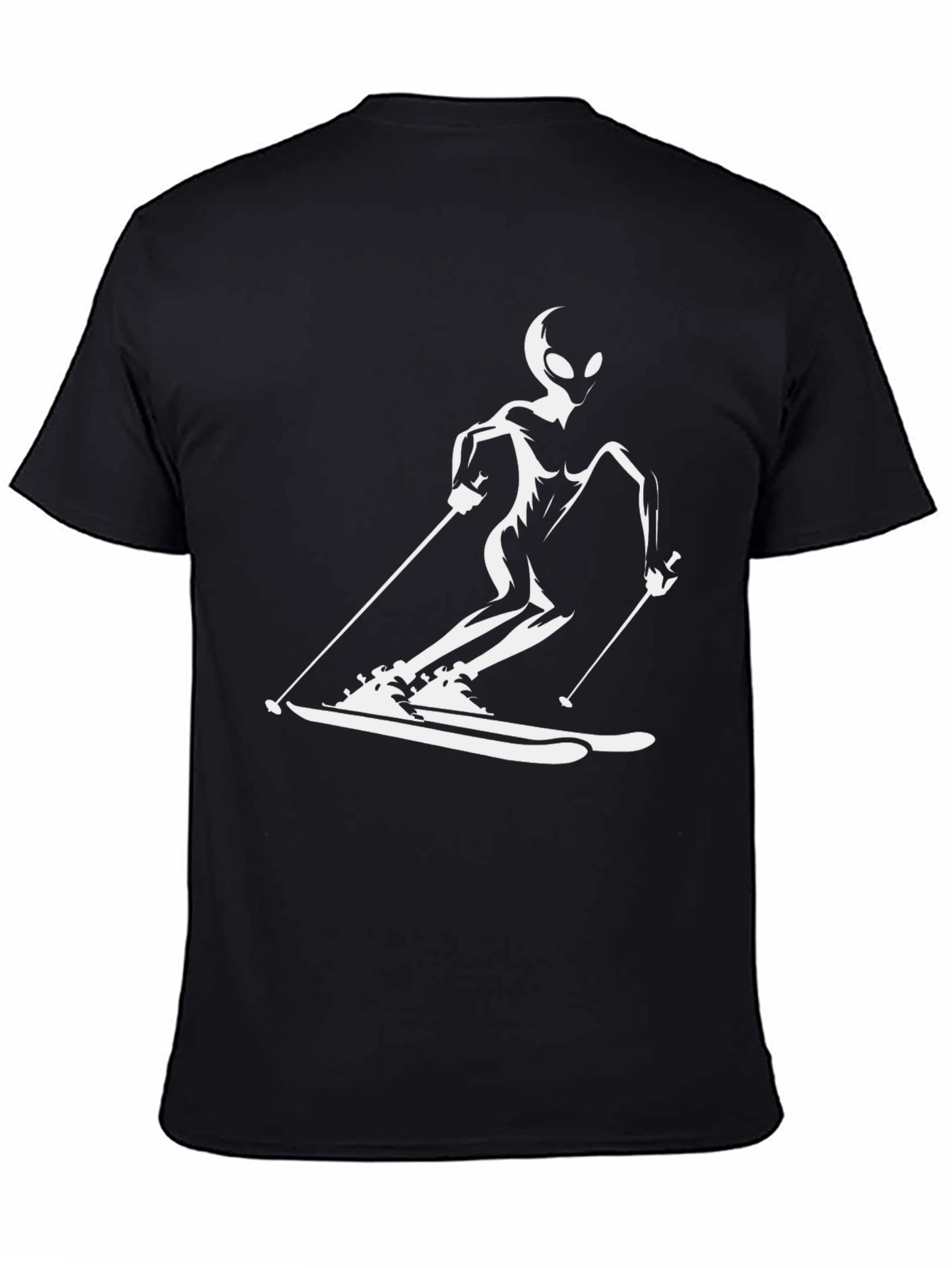 Skiing Alien T-Shirt - Black Cotton Tee