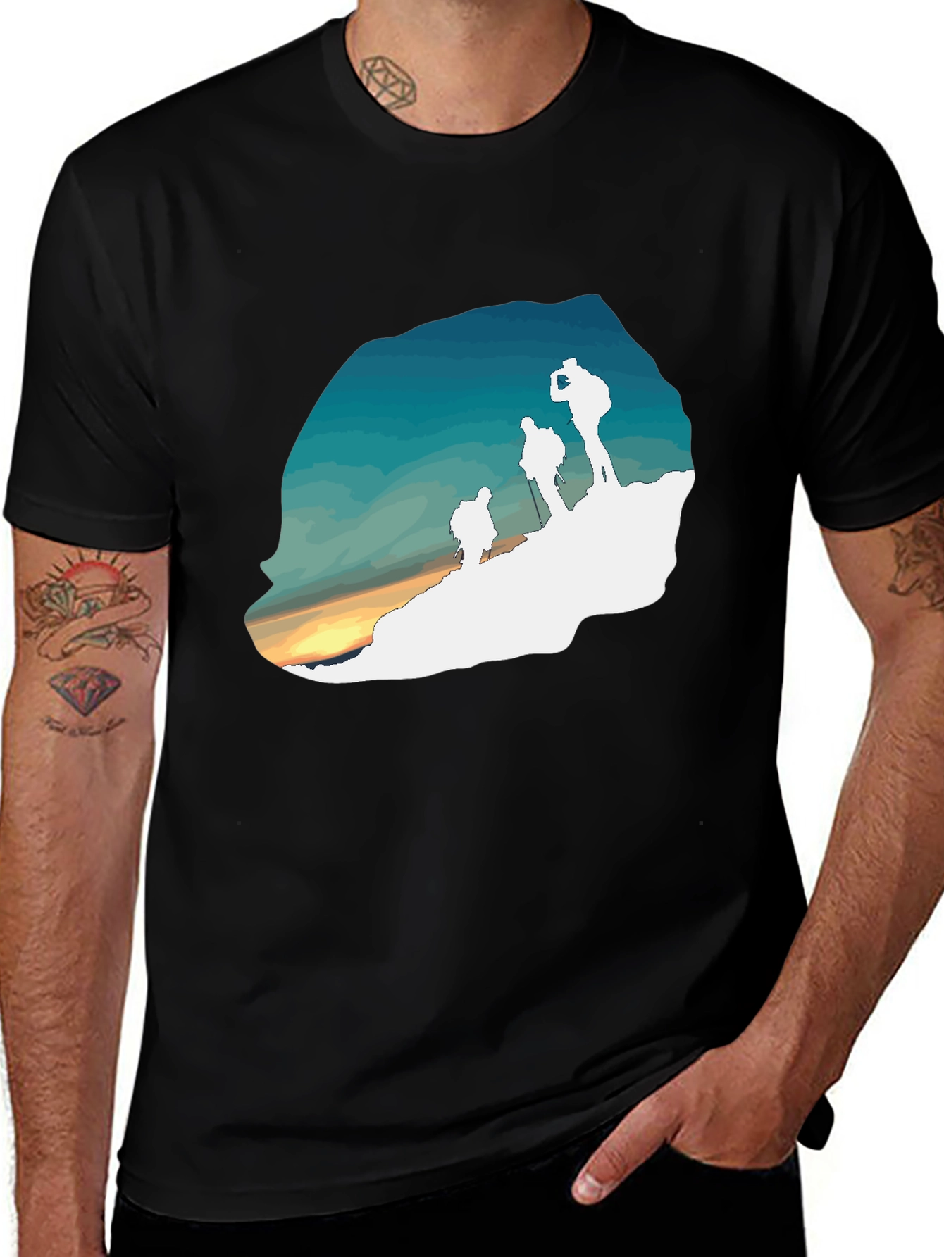 Hiking Silhouette Graphic Tee - Outdoor Adventure Shirt